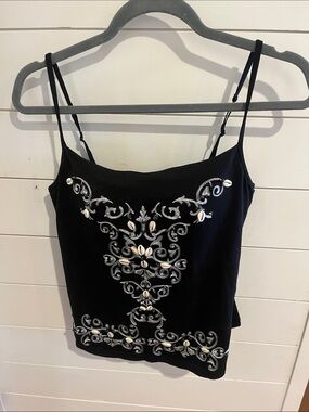 Black Embellished Spaghetti Strap Tank Top 36 B